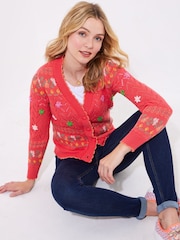 Joe Browns Orange V-Neck Floral 100% Cotton Cardigan - Image 3 of 7