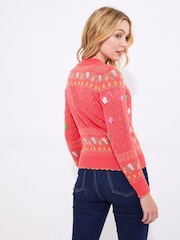 Joe Browns Orange V-Neck Floral 100% Cotton Cardigan - Image 5 of 7