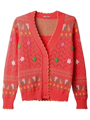 Joe Browns Orange V-Neck Floral 100% Cotton Cardigan - Image 7 of 7