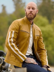 Joe Browns Yellow Quilted Premium Leather Racer Jacket - Image 1 of 7