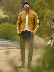 Joe Browns Yellow Quilted Premium Leather Racer Jacket - Image 2 of 7