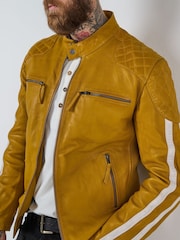 Joe Browns Yellow Quilted Premium Leather Racer Jacket - Image 3 of 7