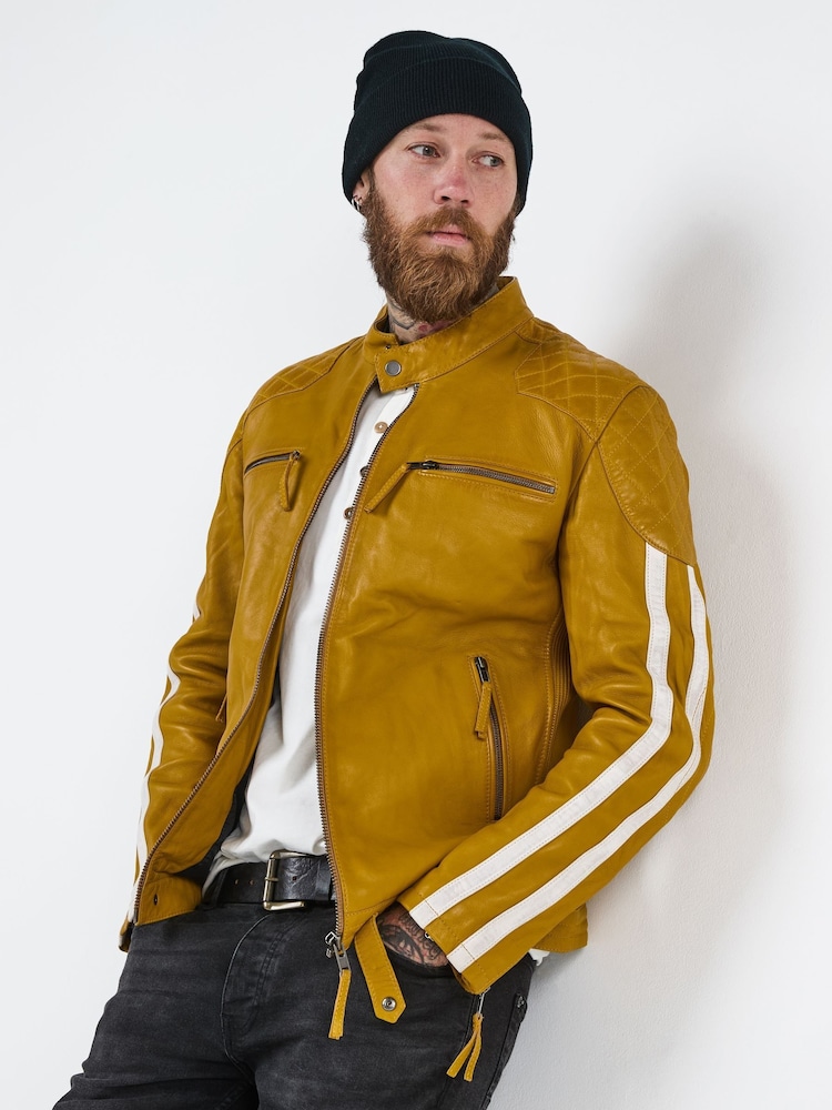 Buy Joe Browns Yellow Quilted Premium Leather Racer Jacket from