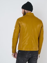 Joe Browns Yellow Quilted Premium Leather Racer Jacket - Image 6 of 7