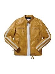 Joe Browns Yellow Quilted Premium Leather Racer Jacket - Image 7 of 7