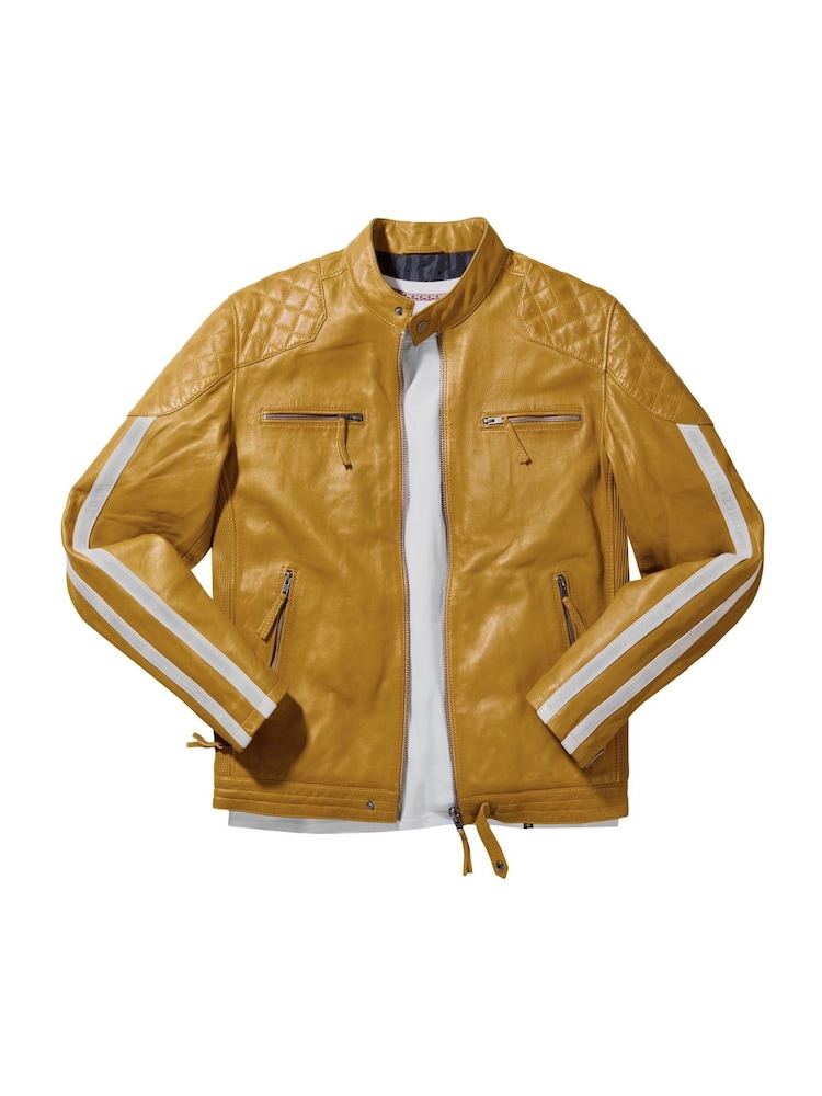 Joe Browns Yellow Quilted Premium Leather Racer Jacket - Image 7 of 7