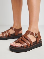 JD Williams Brown Wide Fit Leather Sandals - Image 4 of 4
