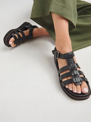 JD Williams Black Wide Fit Leather Sandals - Image 1 of 4