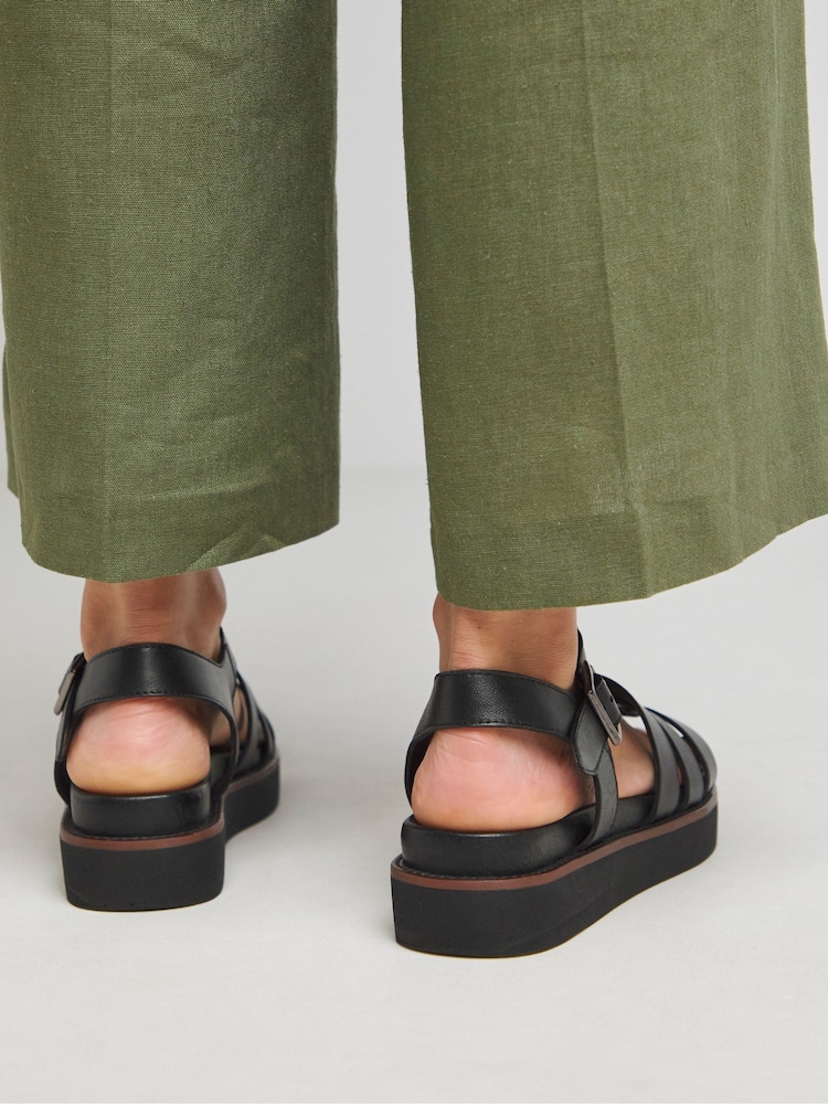 JD Williams Black Wide Fit Leather Sandals - Image 2 of 4