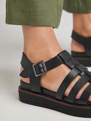 JD Williams Black Wide Fit Leather Sandals - Image 3 of 4
