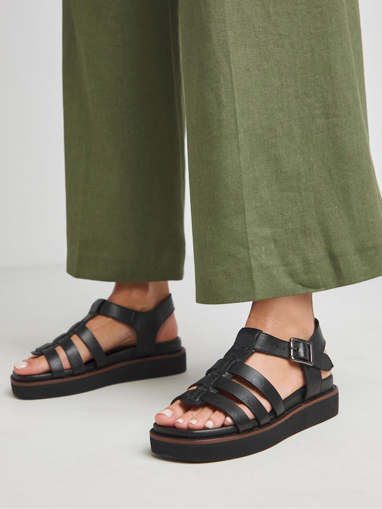 JD Williams Black Wide Fit Leather Sandals - Image 4 of 4