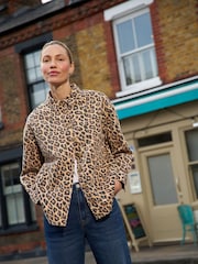 JD Williams Brown Leopard Print Denim Jacket - Image 1 of 6