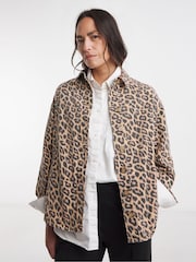 JD Williams Brown Leopard Print Denim Jacket - Image 3 of 6