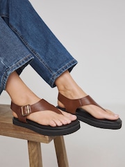 JD Williams Brown Extra Wide Fit Toe Post Buckle Sandals In Wide Fit - Image 1 of 4