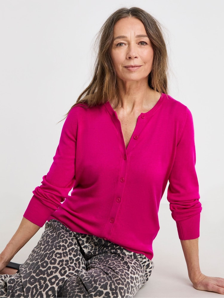 JD Williams Dark Pink Crew Neck Cardigan - Image 1 of 4