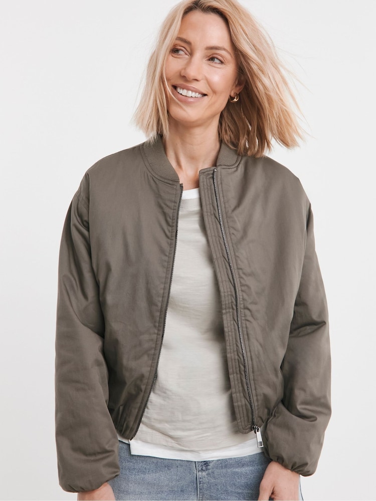 JD Williams Grey Bubble Hem Bomber Jacket - Image 1 of 4