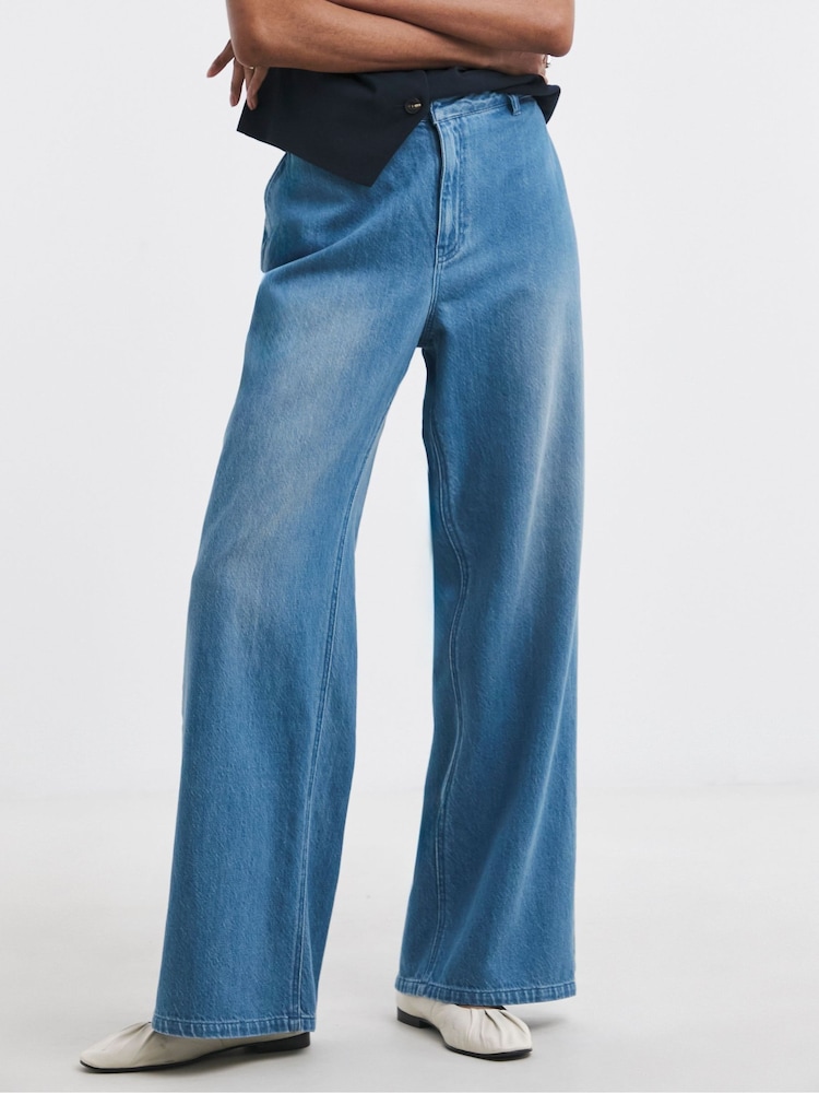 JD Williams Blue Premium Tailored Drape Wide Leg Jeans - Image 1 of 4 JD Williams Blue Premium Tailored Drape Wide Leg Jeans - Image 1 of 4