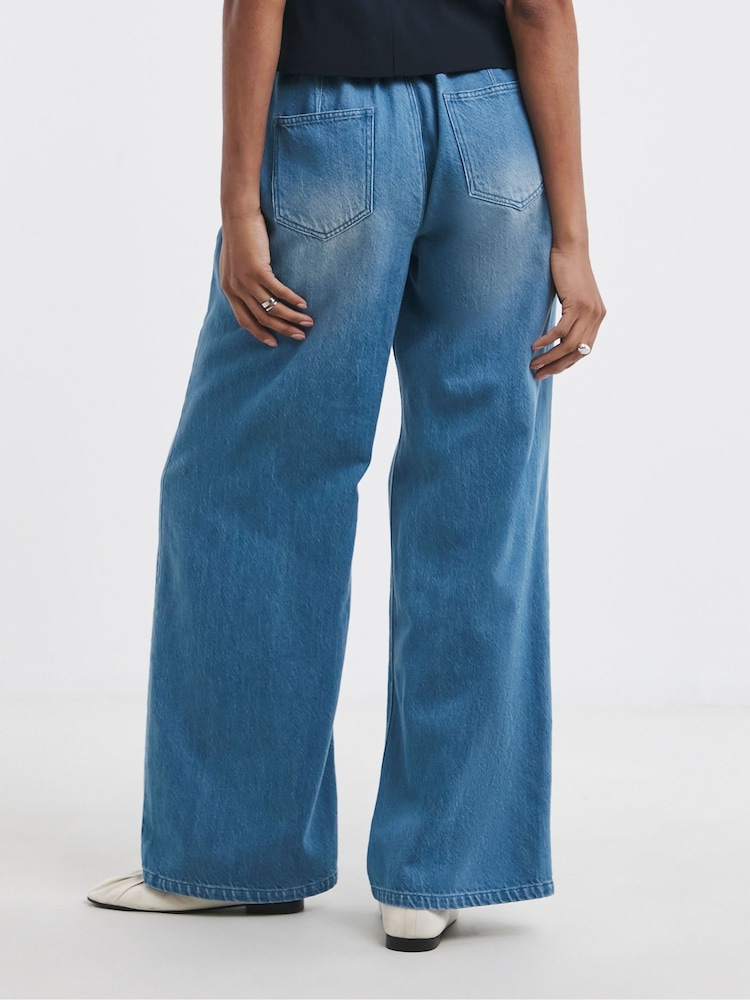 JD Williams Blue Premium Tailored Drape Wide Leg Jeans - Image 2 of 4 JD Williams Blue Premium Tailored Drape Wide Leg Jeans - Image 2 of 4