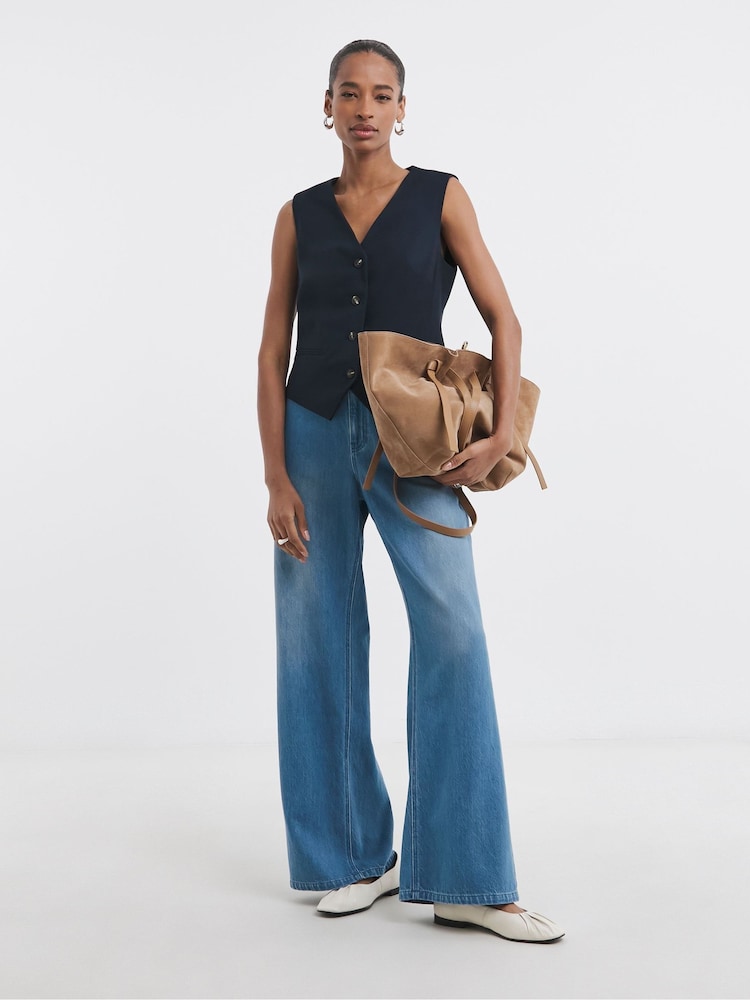 JD Williams Blue Premium Tailored Drape Wide Leg Jeans - Image 3 of 4