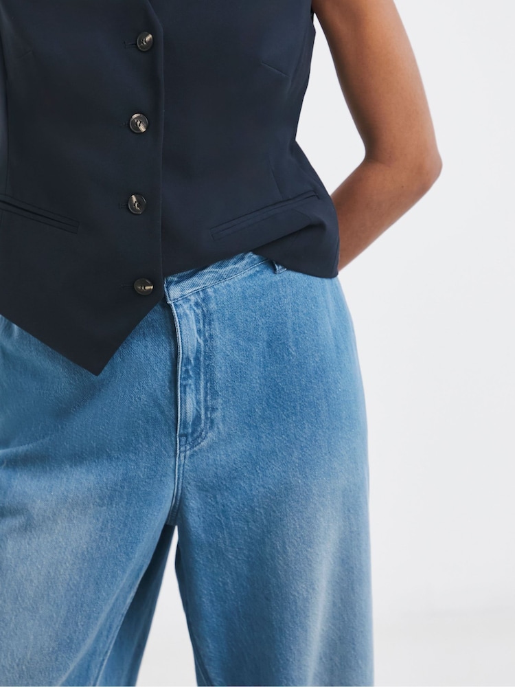 JD Williams Blue Premium Tailored Drape Wide Leg Jeans - Image 4 of 4 JD Williams Blue Premium Tailored Drape Wide Leg Jeans - Image 4 of 4
