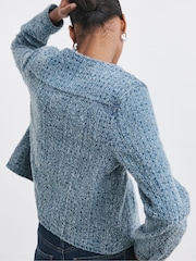 JD Williams Blue Fitted Collarless Boucle Textured Denim Jacket - Image 2 of 4