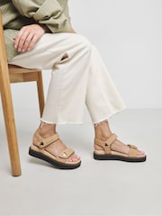 JD Williams Natural Extra Wide Fit Two Part Leather Sandals In Wide Fit - Image 1 of 4