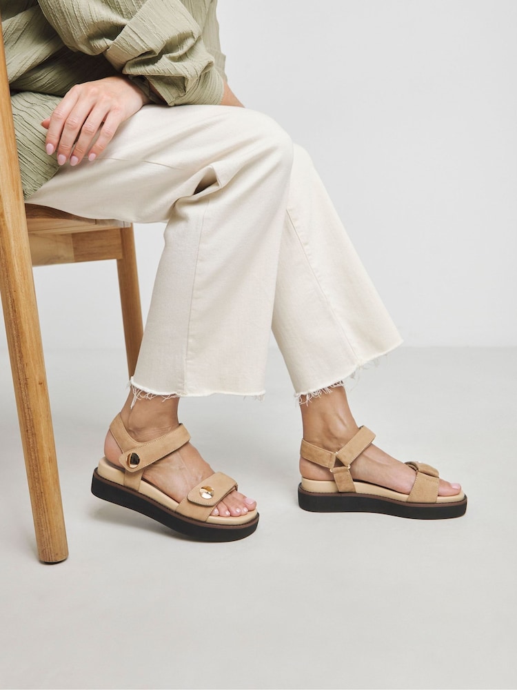 JD Williams Natural Extra Wide Fit Two Part Leather Sandals In Wide Fit - Image 1 of 4