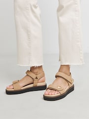 JD Williams Natural Extra Wide Fit Two Part Leather Sandals In Wide Fit - Image 2 of 4