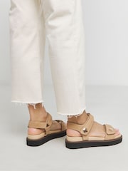 JD Williams Natural Extra Wide Fit Two Part Leather Sandals In Wide Fit - Image 3 of 4