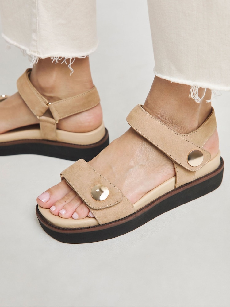 JD Williams Natural Extra Wide Fit Two Part Leather Sandals In Wide Fit - Image 4 of 4
