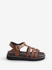 JD Williams Brown Extra Wide Fit Leather Sandals - Image 1 of 5