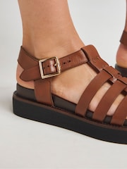 JD Williams Brown Extra Wide Fit Leather Sandals - Image 3 of 5