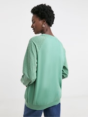JD Williams Blue Broderie Sleeve Frill Detail Sweater - Image 2 of 4