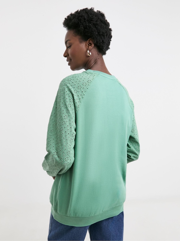 JD Williams Blue Broderie Sleeve Frill Detail Sweater - Image 2 of 4