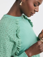 JD Williams Blue Broderie Sleeve Frill Detail Sweater - Image 4 of 4