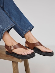 JD Williams Brown Wide Fit Toe Post Buckle Sandals In Wide Fit - Image 1 of 4