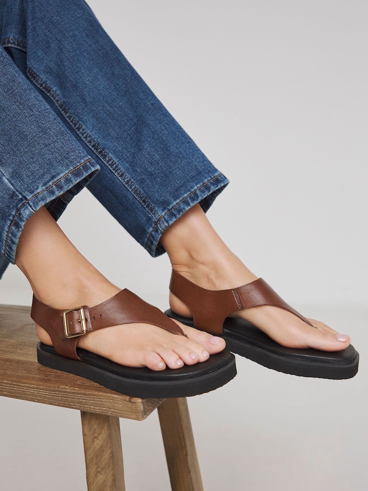 JD Williams Brown Wide Fit Toe Post Buckle Sandals In Wide Fit - Image 1 of 4