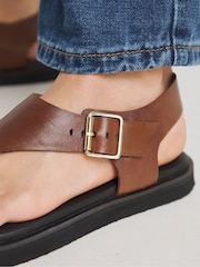 JD Williams Brown Wide Fit Toe Post Buckle Sandals In Wide Fit - Image 3 of 4