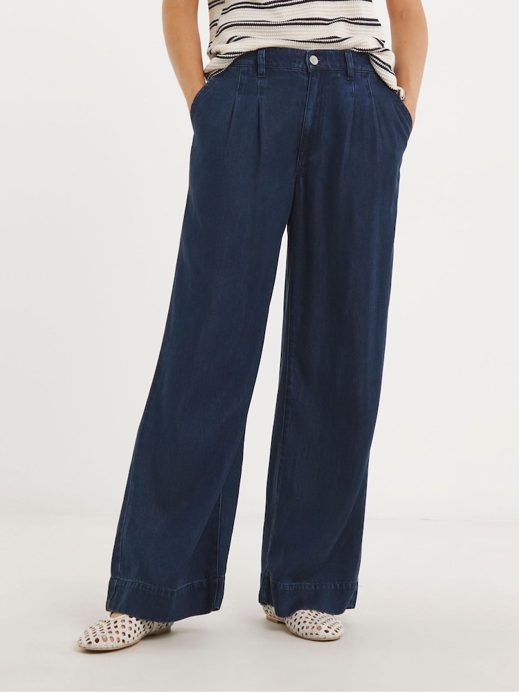 JD Williams Blue Lightweight Pleated Wide Leg Jeans - Image 1 of 4 JD Williams Blue Lightweight Pleated Wide Leg Jeans - Image 1 of 4