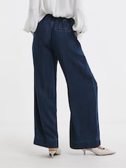 JD Williams Blue Lightweight Pleated Wide Leg Jeans - Image 3 of 4