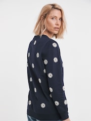 JD Williams Blue Embroidered Daisy 100% Cotton Sweatshirt - Image 2 of 4