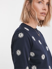 JD Williams Blue Embroidered Daisy 100% Cotton Sweatshirt - Image 4 of 4