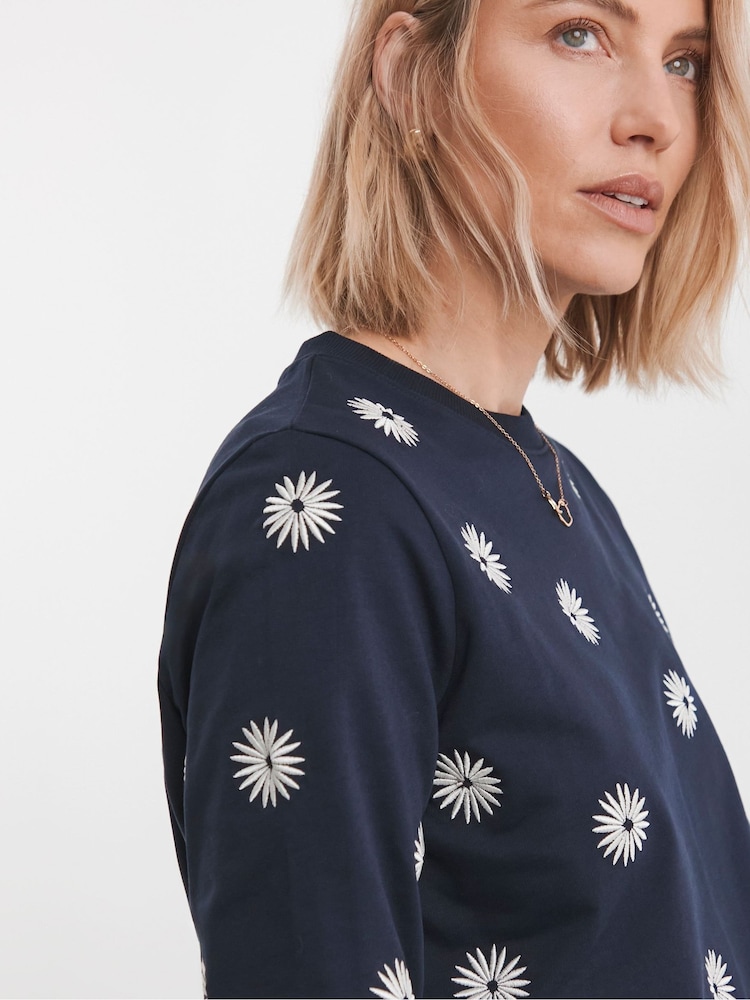 JD Williams Blue Embroidered Daisy 100% Cotton Sweatshirt - Image 4 of 4