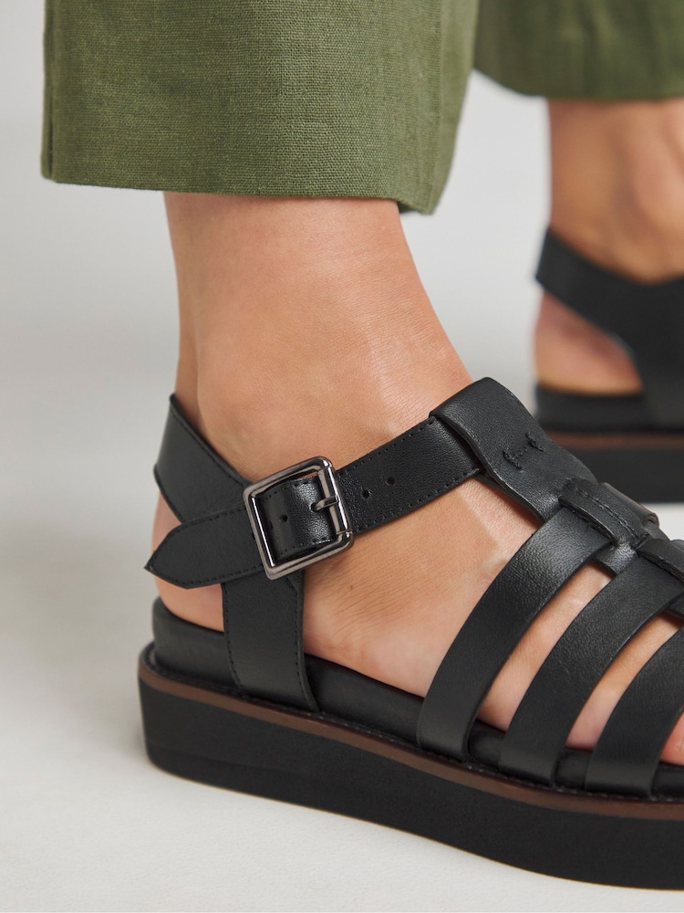 JD Williams Black Extra Wide Fit Leather Sandals - Image 4 of 4