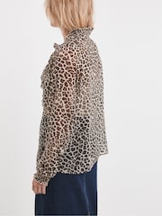 JD Williams Brown Ruffle Crinkle Chiffon Blouse - Image 2 of 4