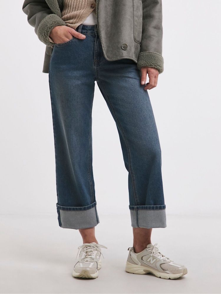 JD Williams Blue Turn Up Cropped Jeans - Image 1 of 4