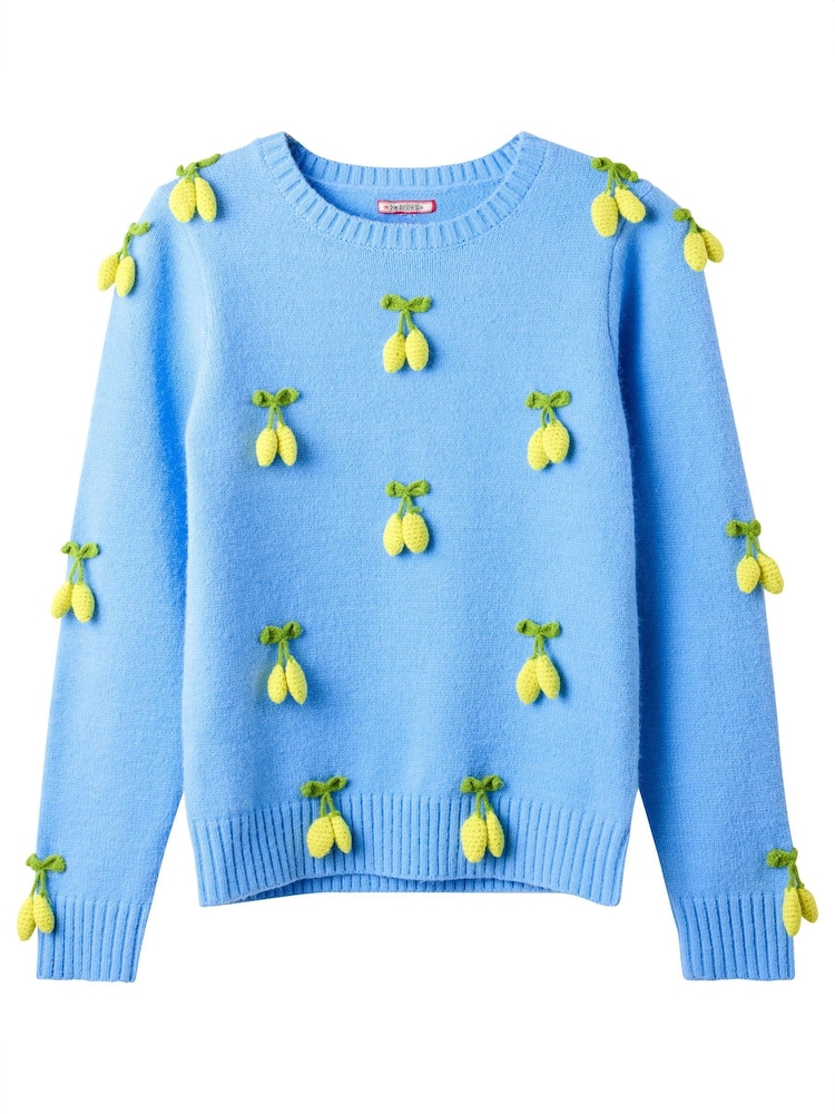 Joe Browns Blue 3D Lemon Knit Cardigan - Image 2 of 7