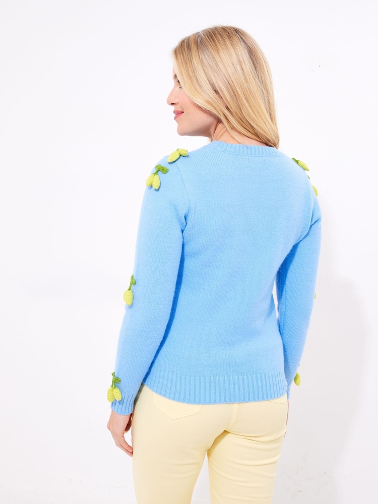 Joe Browns Blue 3D Lemon Knit Cardigan - Image 4 of 7