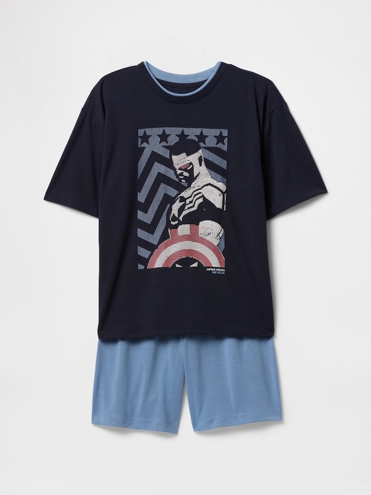 Gap Navy Blue Captain America Marvel Short Pyjamas (6-13yrs) - Image 1 of 3