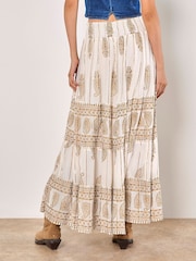 Apricot Cream Gold Print Tassel Maxi Skirt - Image 2 of 5